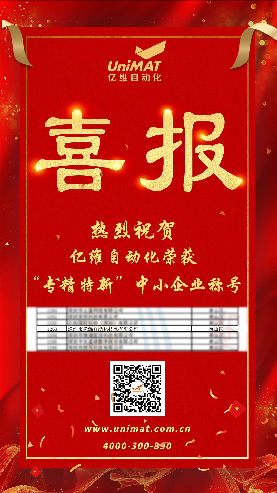 喜報(bào)！億維自動(dòng)化獲評(píng)2022年深圳市“專精特新”中小企業(yè)稱號(hào)